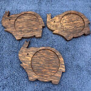 Unbranded Elephants Set of 3 Wood Coasters